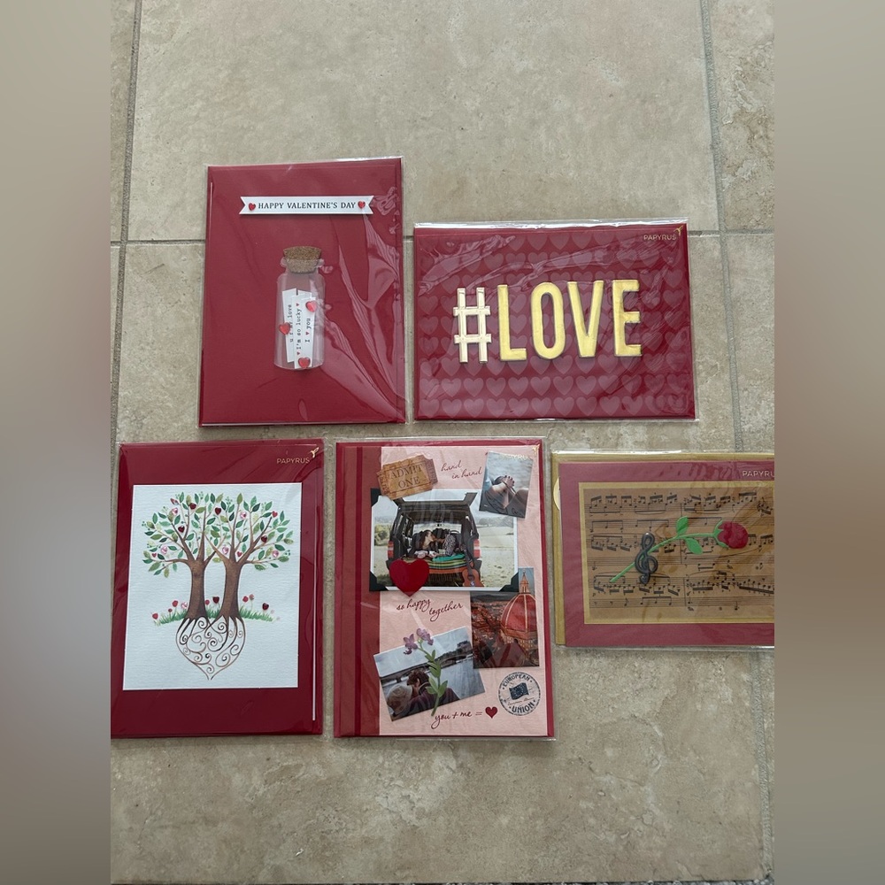 NWT Lot of 5 Papyrus Valentine's Day Cards Holiday Card Love Romance Hearts new